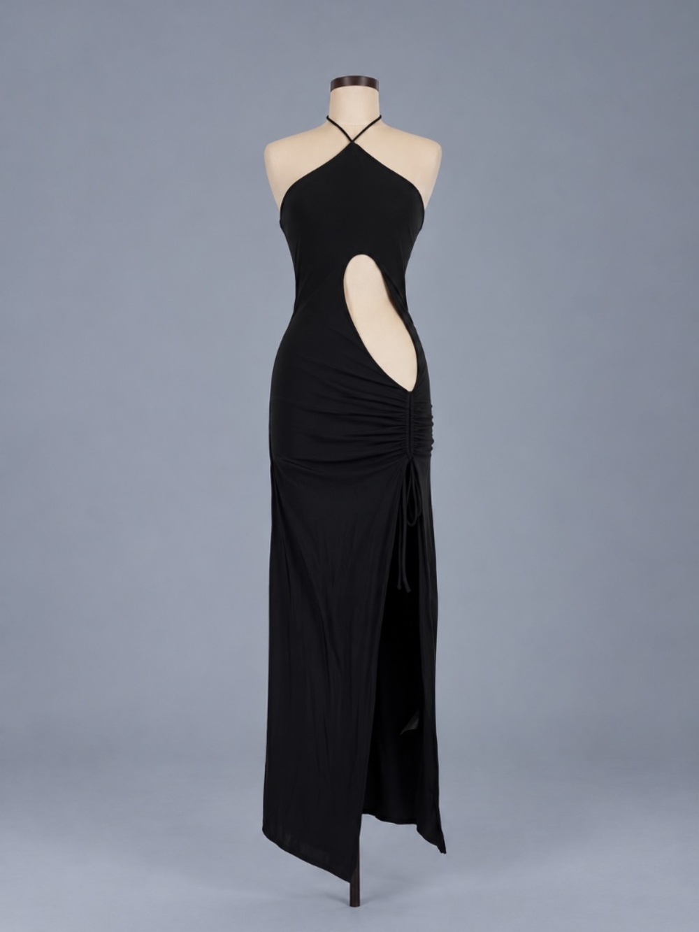 THATSSOFETCH Black Halter Cutout Maxi Dress – Size M